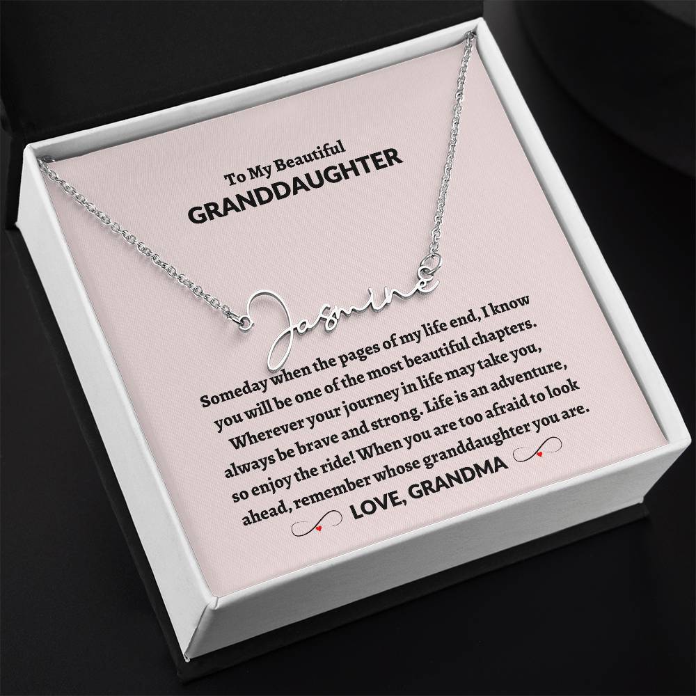 To My Beautiful Granddaughter | Love Grandma Signature Style Name Necklace