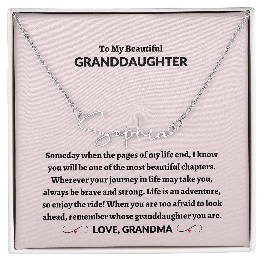 To My Beautiful Granddaughter | Love Grandma Signature Style Name Necklace