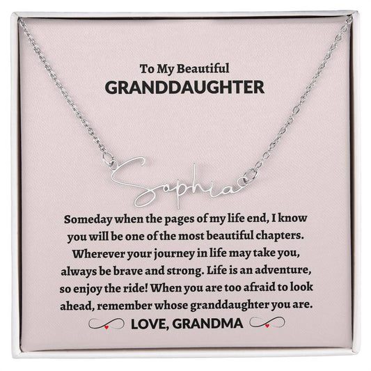 To My Beautiful Granddaughter | Love Grandma Signature Style Name Necklace