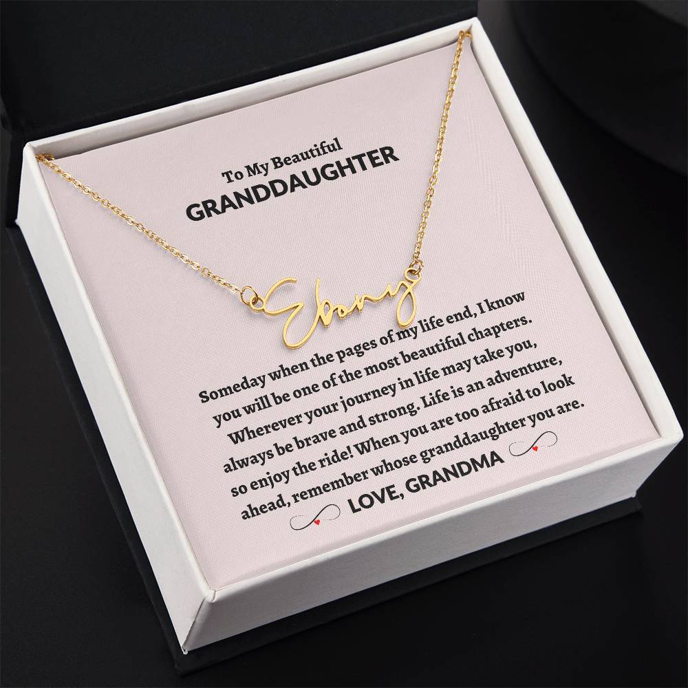 To My Beautiful Granddaughter | Love Grandma Signature Style Name Necklace