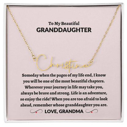 To My Beautiful Granddaughter | Love Grandma Signature Style Name Necklace