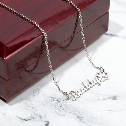 Custom Name Necklace With Paw Print | Fur Baby Gift