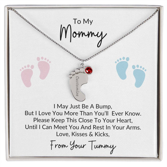 To My Mommy, From Your Tummy | Personalized Baby Feet Necklace