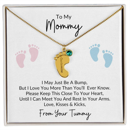 To My Mommy, From Your Tummy | Personalized Baby Feet Necklace