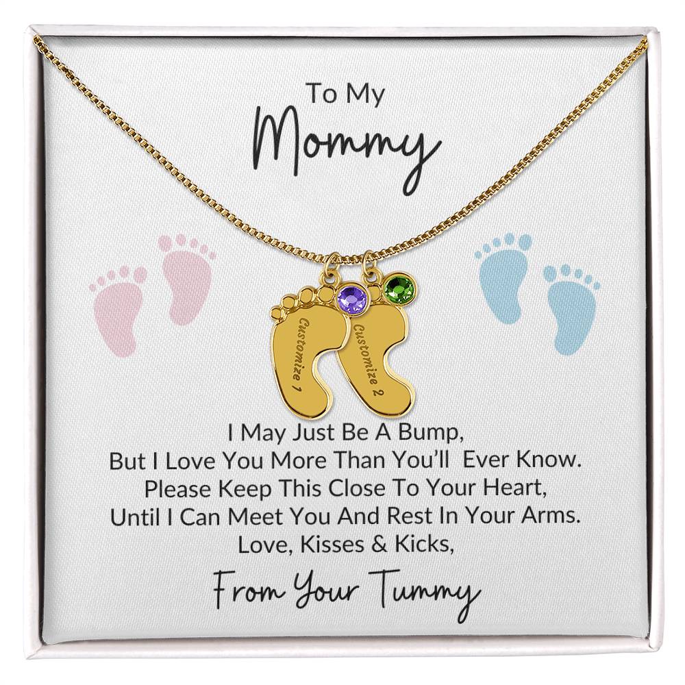 To My Mommy, From Your Tummy | Personalized Baby Feet Necklace