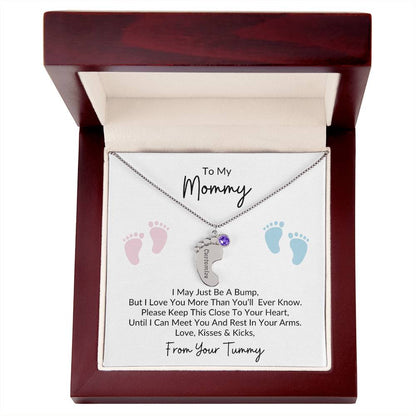 To My Mommy, From Your Tummy | Personalized Baby Feet Necklace