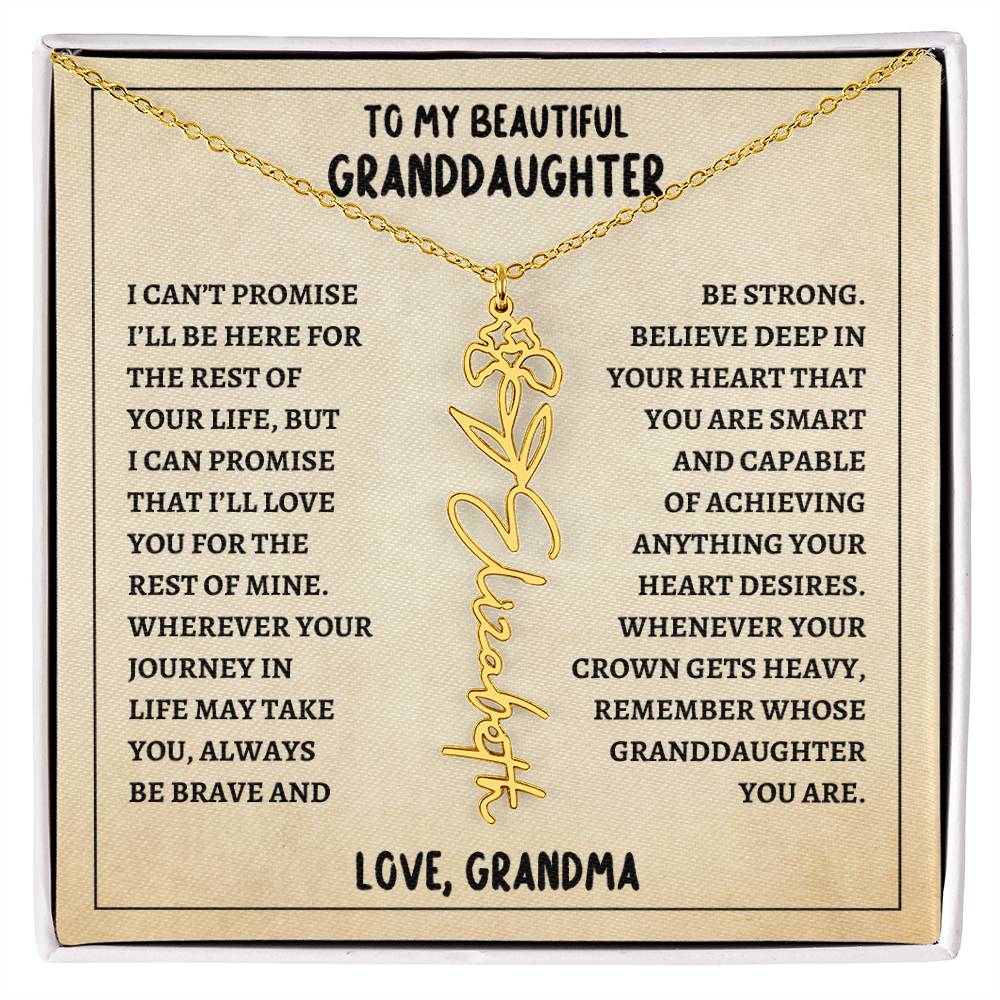 To My Granddaughter, Always Be Brave & Strong Love Grandma Flower Name Necklace