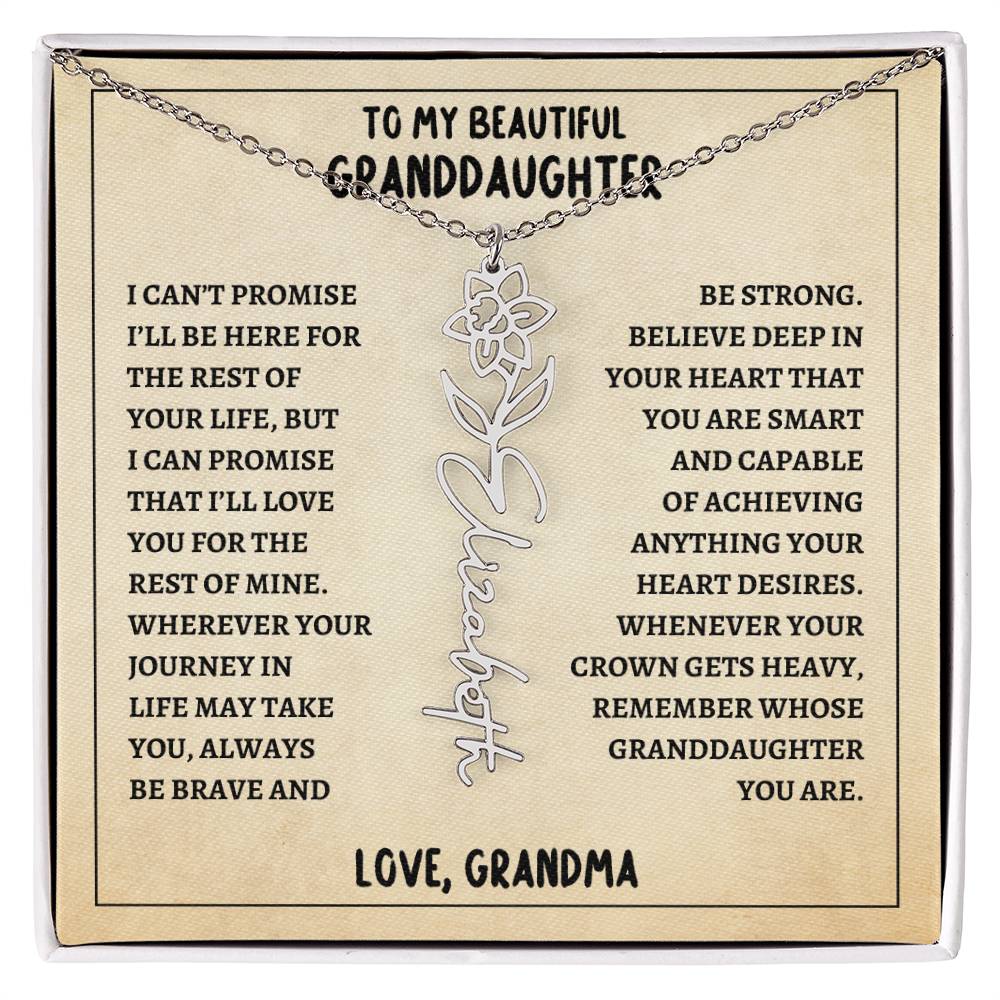 To My Granddaughter, Always Be Brave & Strong Love Grandma Flower Name Necklace