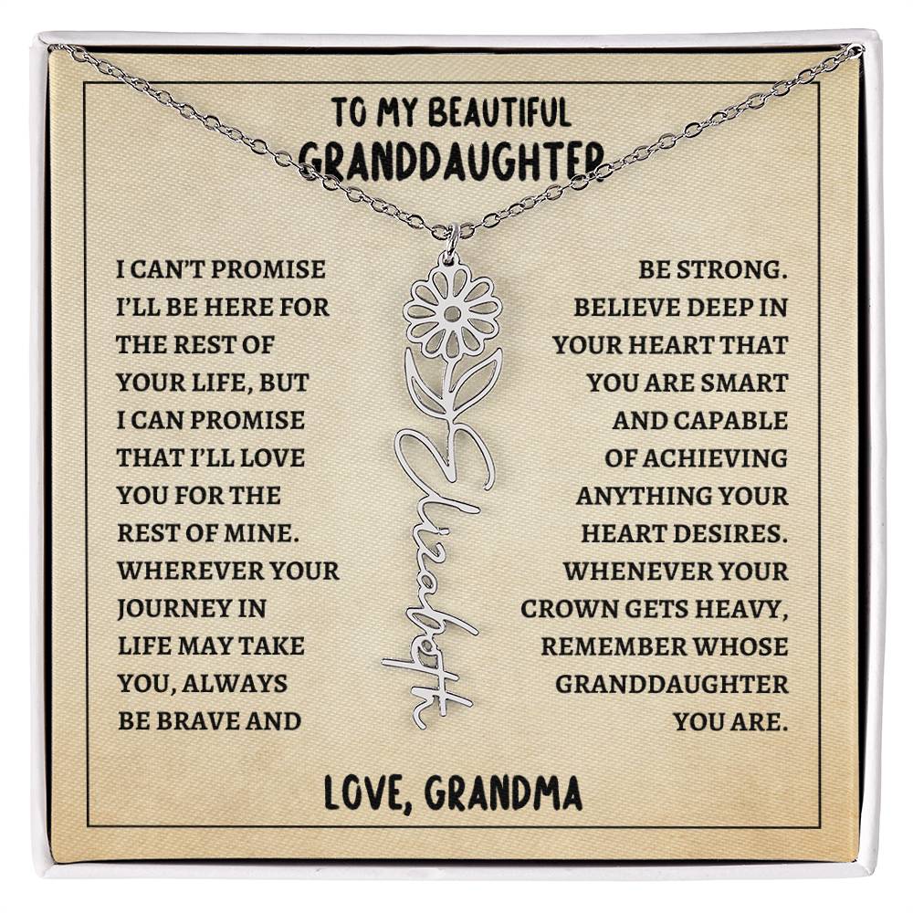 To My Granddaughter, Always Be Brave & Strong Love Grandma Flower Name Necklace