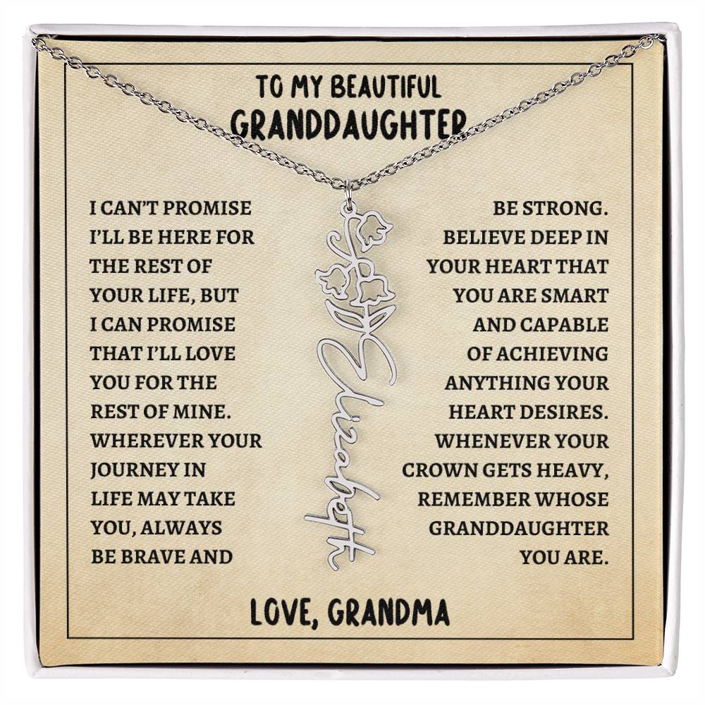 To My Granddaughter, Always Be Brave & Strong Love Grandma Flower Name Necklace