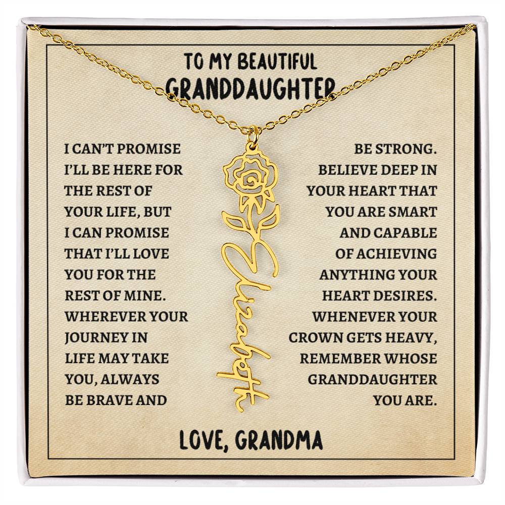 To My Granddaughter, Always Be Brave & Strong Love Grandma Flower Name Necklace