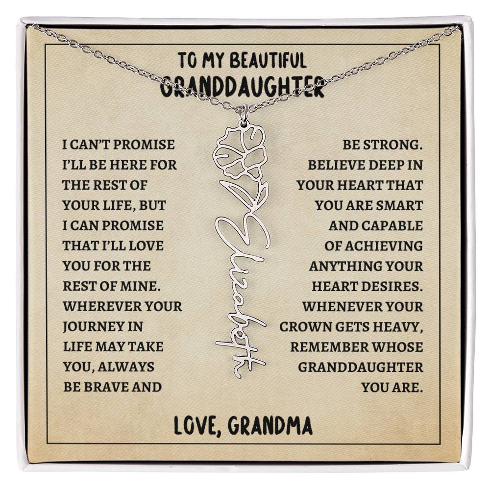 To My Granddaughter, Always Be Brave & Strong Love Grandma Flower Name Necklace