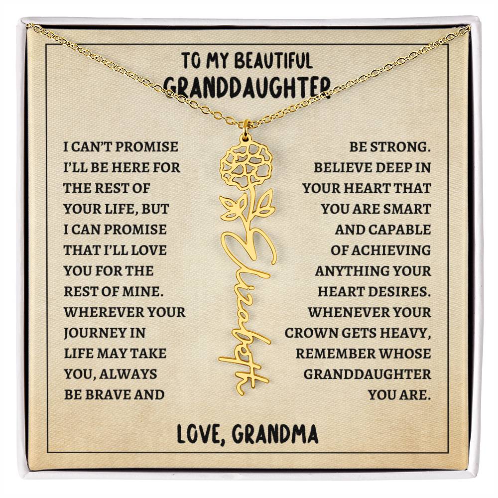 To My Granddaughter, Always Be Brave & Strong Love Grandma Flower Name Necklace