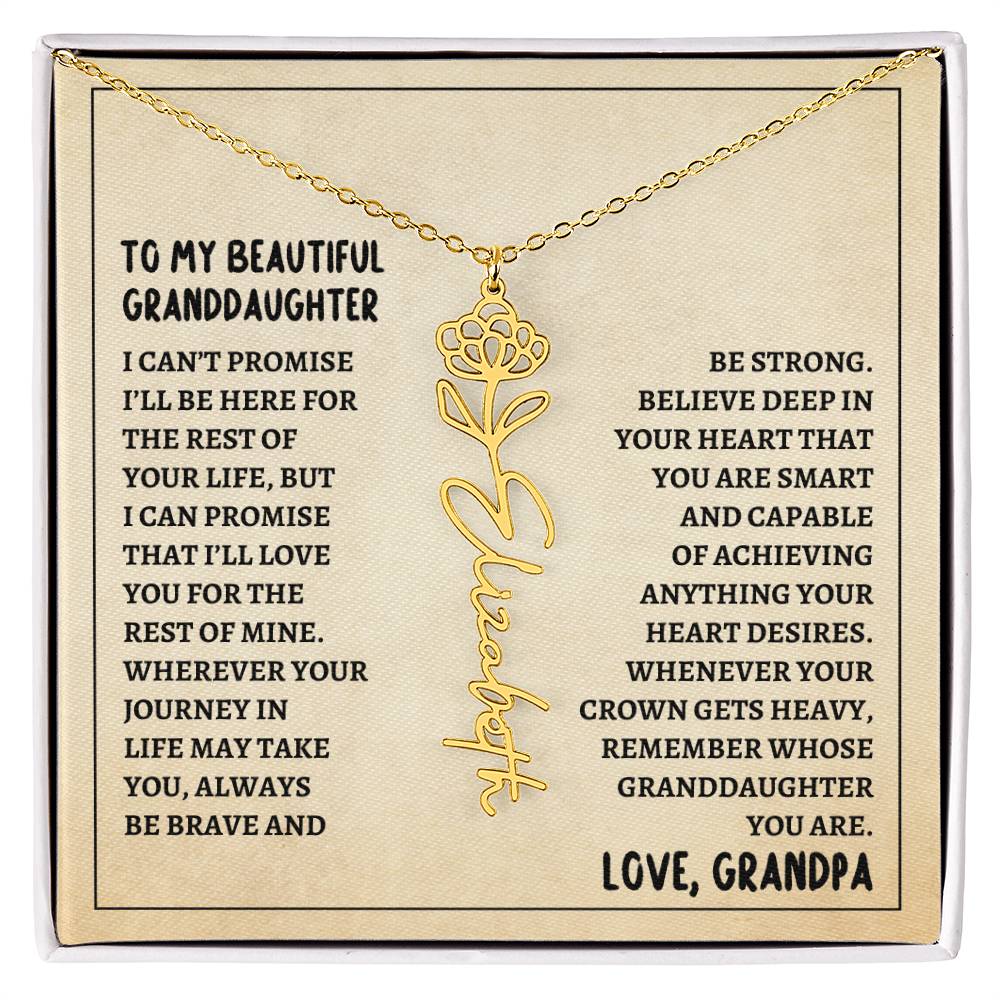 To My Granddaughter, Always Be Brave & Strong Love Grandpa Flower Name Necklace