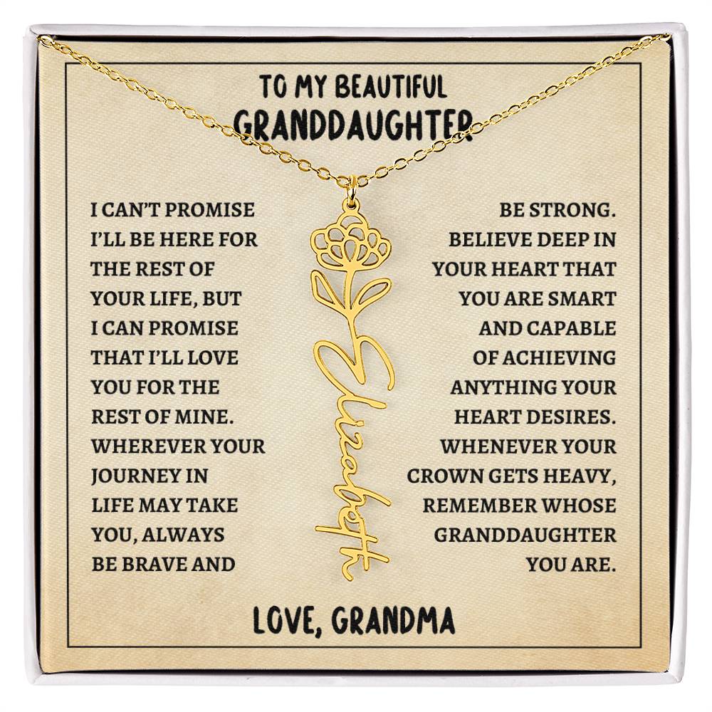 To My Granddaughter, Always Be Brave & Strong Love Grandma Flower Name Necklace