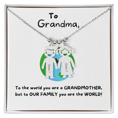 To Grandma | You Are The World (Engraved Kids Charm Necklace)