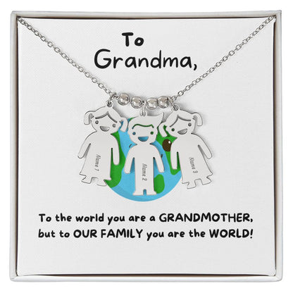 To Grandma | You Are The World (Engraved Kids Charm Necklace)