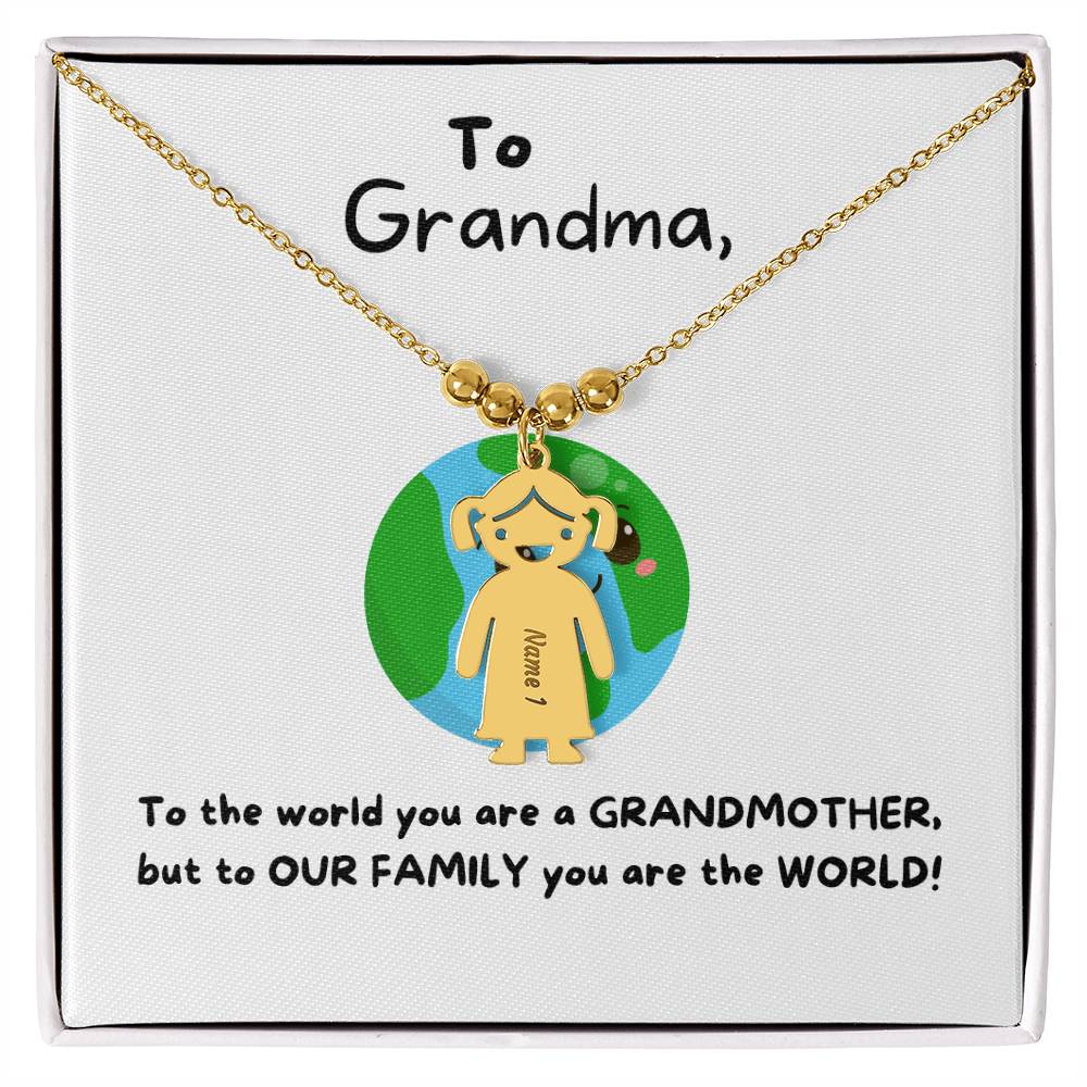 To Grandma | You Are The World (Engraved Kids Charm Necklace)