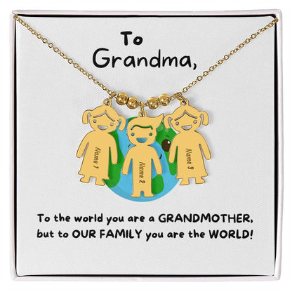 To Grandma | You Are The World (Engraved Kids Charm Necklace)
