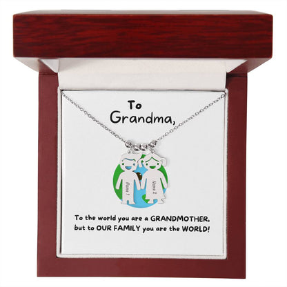 To Grandma | You Are The World (Engraved Kids Charm Necklace)