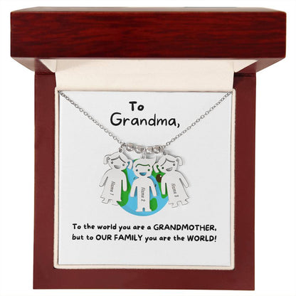 To Grandma | You Are The World (Engraved Kids Charm Necklace)