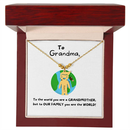 To Grandma | You Are The World (Engraved Kids Charm Necklace)