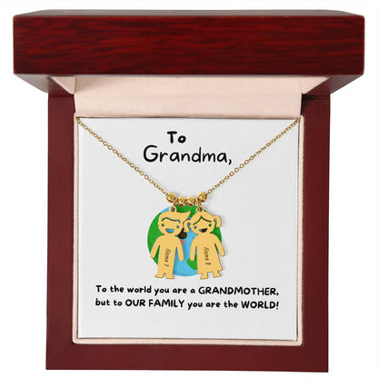 To Grandma | You Are The World (Engraved Kids Charm Necklace)