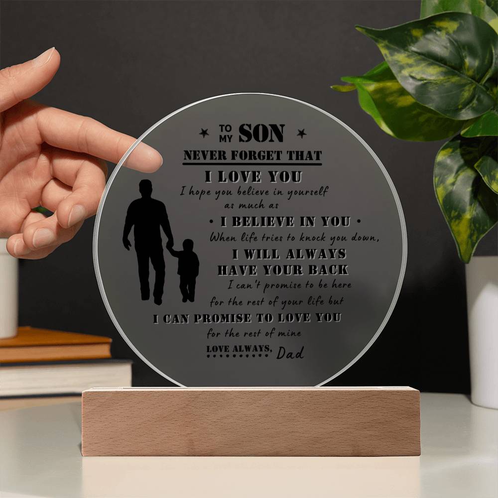 To My Son | Never Forget That I Love You Acrylic LED Nightlight (Black Design)