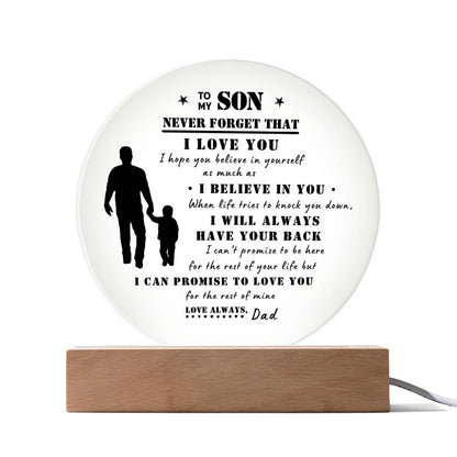 To My Son | Never Forget That I Love You Acrylic LED Nightlight (Black Design)