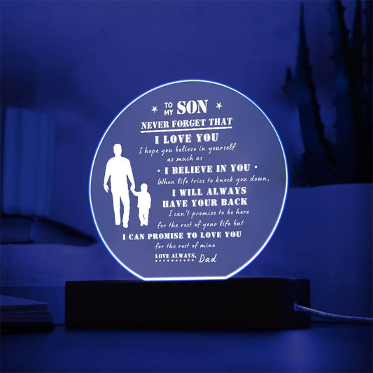 To My Son | Never Forget That I Love You Acrylic LED Nightlight (White Design)