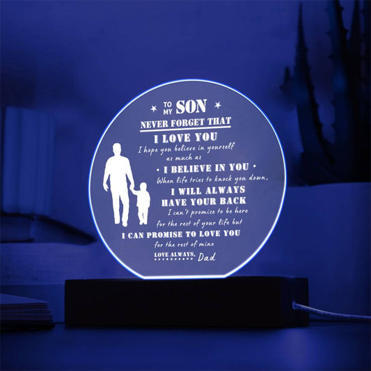 To My Son | Never Forget That I Love You Acrylic LED Nightlight (White Design)