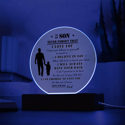 To My Son | Never Forget That I Love You Acrylic LED Nightlight (Black Design)