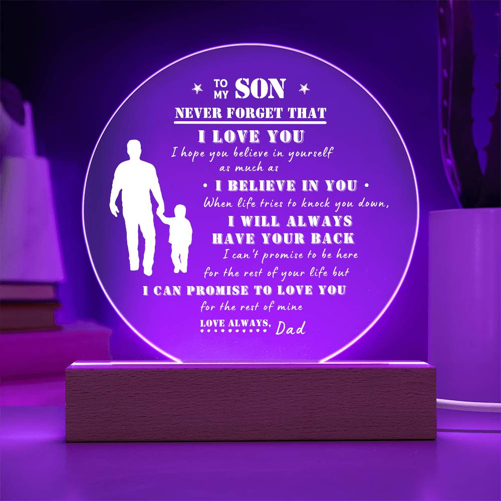 To My Son | Never Forget That I Love You Acrylic LED Nightlight (White Design)