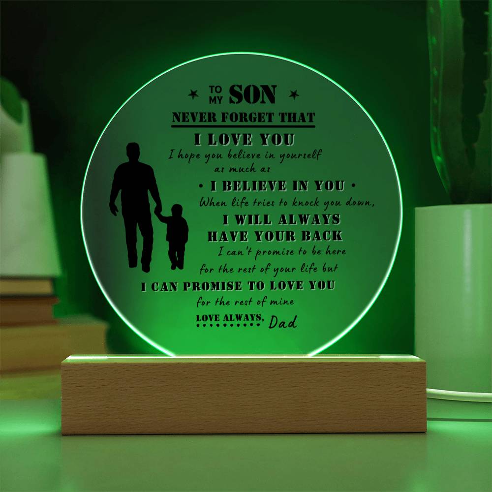 To My Son | Never Forget That I Love You Acrylic LED Nightlight (Black Design)