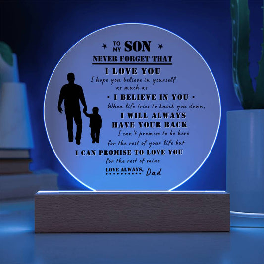 To My Son | Never Forget That I Love You Acrylic LED Nightlight (Black Design)