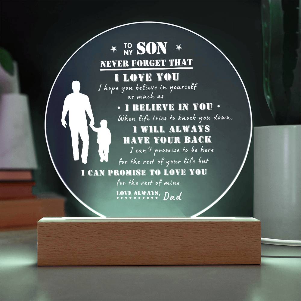 To My Son | Never Forget That I Love You Acrylic LED Nightlight (White Design)