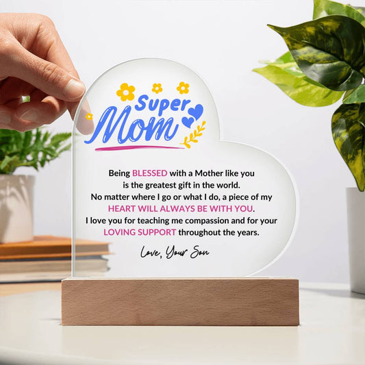 Super Mom Printed Heart Acrylic Plaque