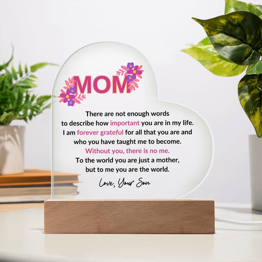 Mom | Forever Grateful From Your Son LED Heart Acrylic Plaque