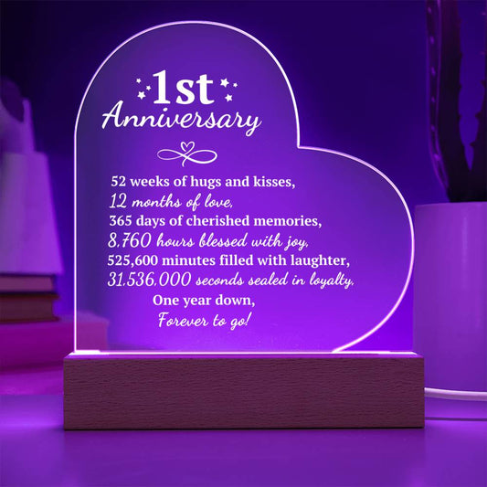 1st Anniversary | Forever To Go Acrylic LED Heart Plaque