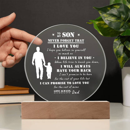 To My Son | Never Forget That I Love You Acrylic LED Nightlight (White Design)