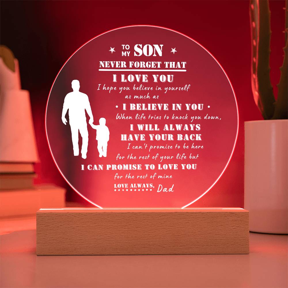 To My Son | Never Forget That I Love You Acrylic LED Nightlight (White Design)