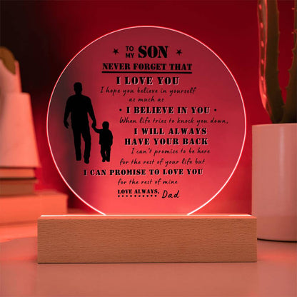 To My Son | Never Forget That I Love You Acrylic LED Nightlight (Black Design)