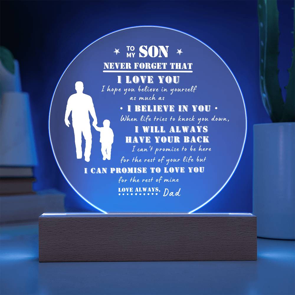 To My Son | Never Forget That I Love You Acrylic LED Nightlight (White Design)