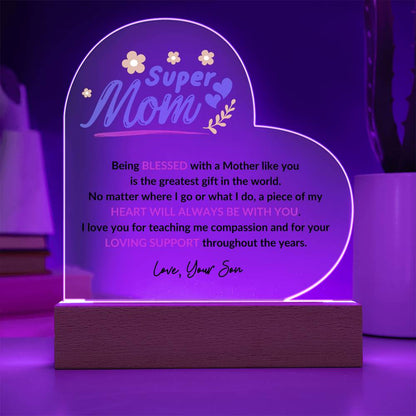 Super Mom | LED Heart Acrylic Plaque