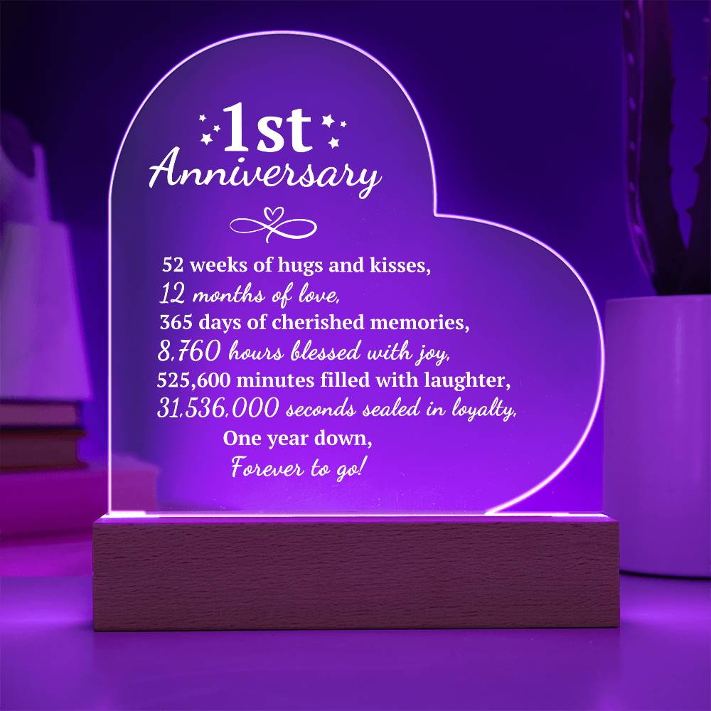 1st Anniversary | Forever To Go Acrylic LED Heart Plaque