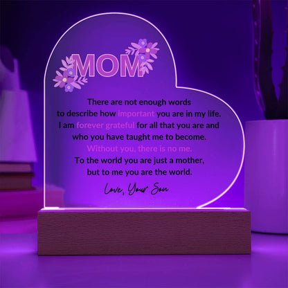 Mom | Forever Grateful From Your Son LED Heart Acrylic Plaque