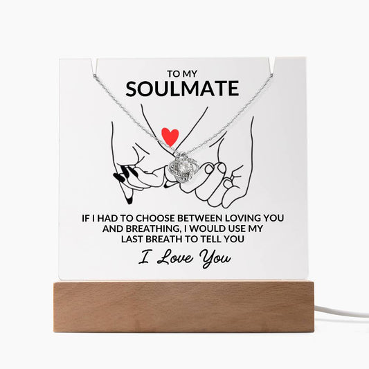 To My Soulmate, I Love You Acrylic Plaque/Love Knot Necklace