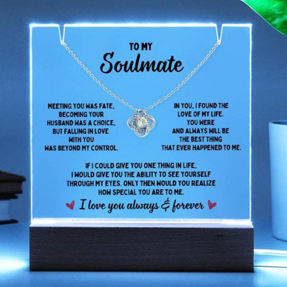 To My Soulmate, Meeting You Was Fate LED Acrylic & Love Knot Necklace