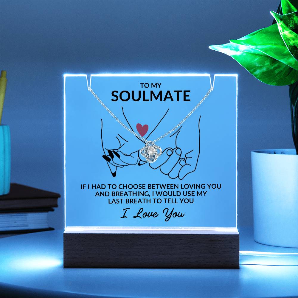 To My Soulmate, I Love You Acrylic Plaque/Love Knot Necklace