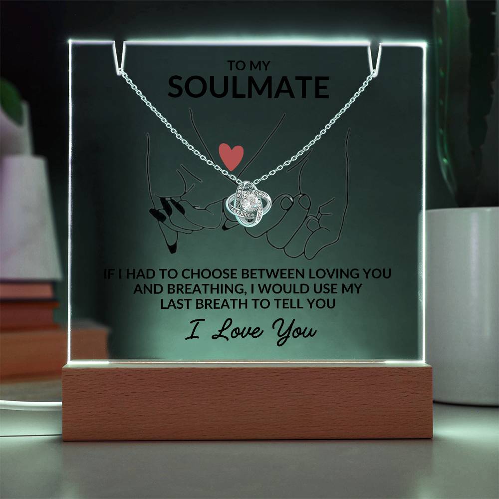 To My Soulmate, I Love You Acrylic Plaque/Love Knot Necklace